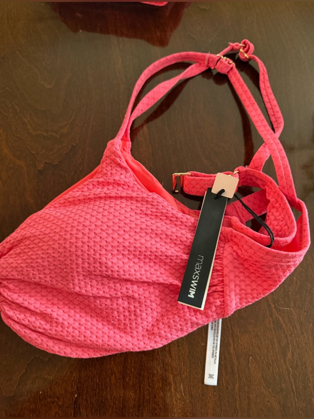 Maxswim Pink Textured Halter Swim Bra